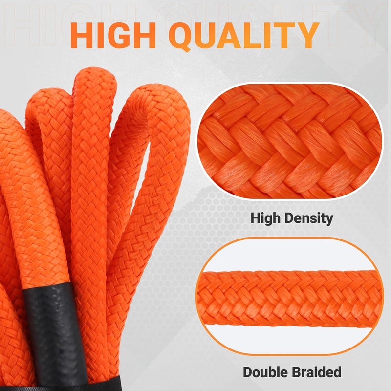 SCHTUMPA Kinetic Recovery Tow Rope, 1in x 20ft, 48000Lbs, Heavy Duty Towing Straps Kit with 1/2' X 22 Inch Soft Shackles for SUV UTV ATV Tractor Car Jeep 4x4 Offroad Vehicle - Image 4